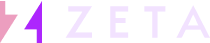 A black and pink logo with the word zeta on it.